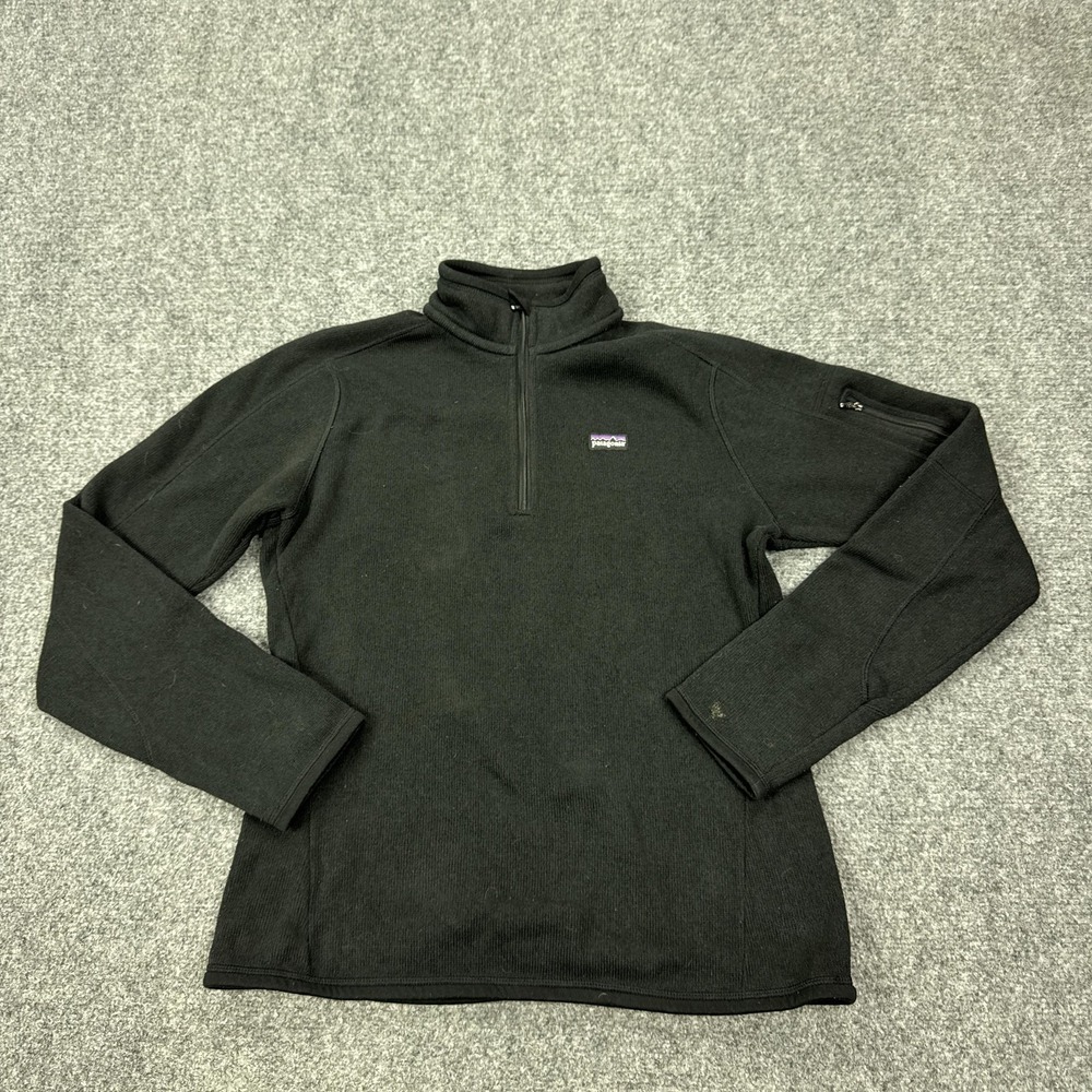 Patagonia Fleece Sweater Womens Medium Black 1/4 Zip Mock Neck Pullover Pockets